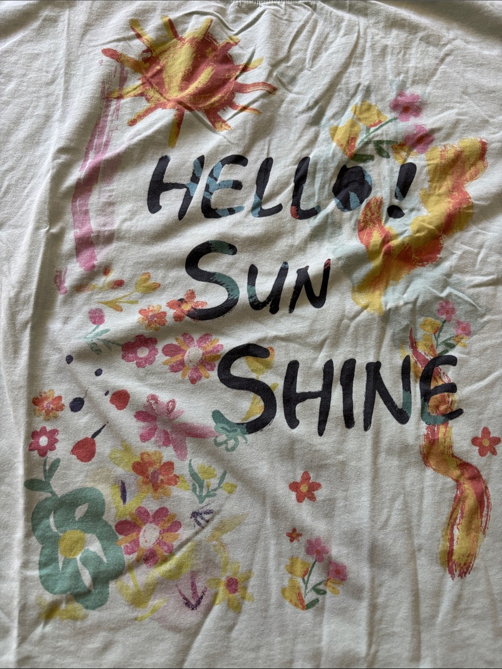 easel White Short Sleeve Tee with Multicolor Floral 'Hello! Sun Shine' Print
